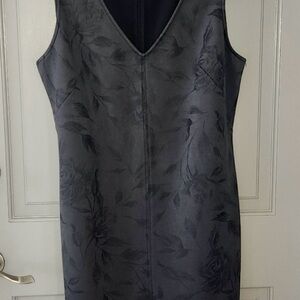 White House Black Market Gray Faux Suede Sheath Dress w/Floral Design Sz. 16